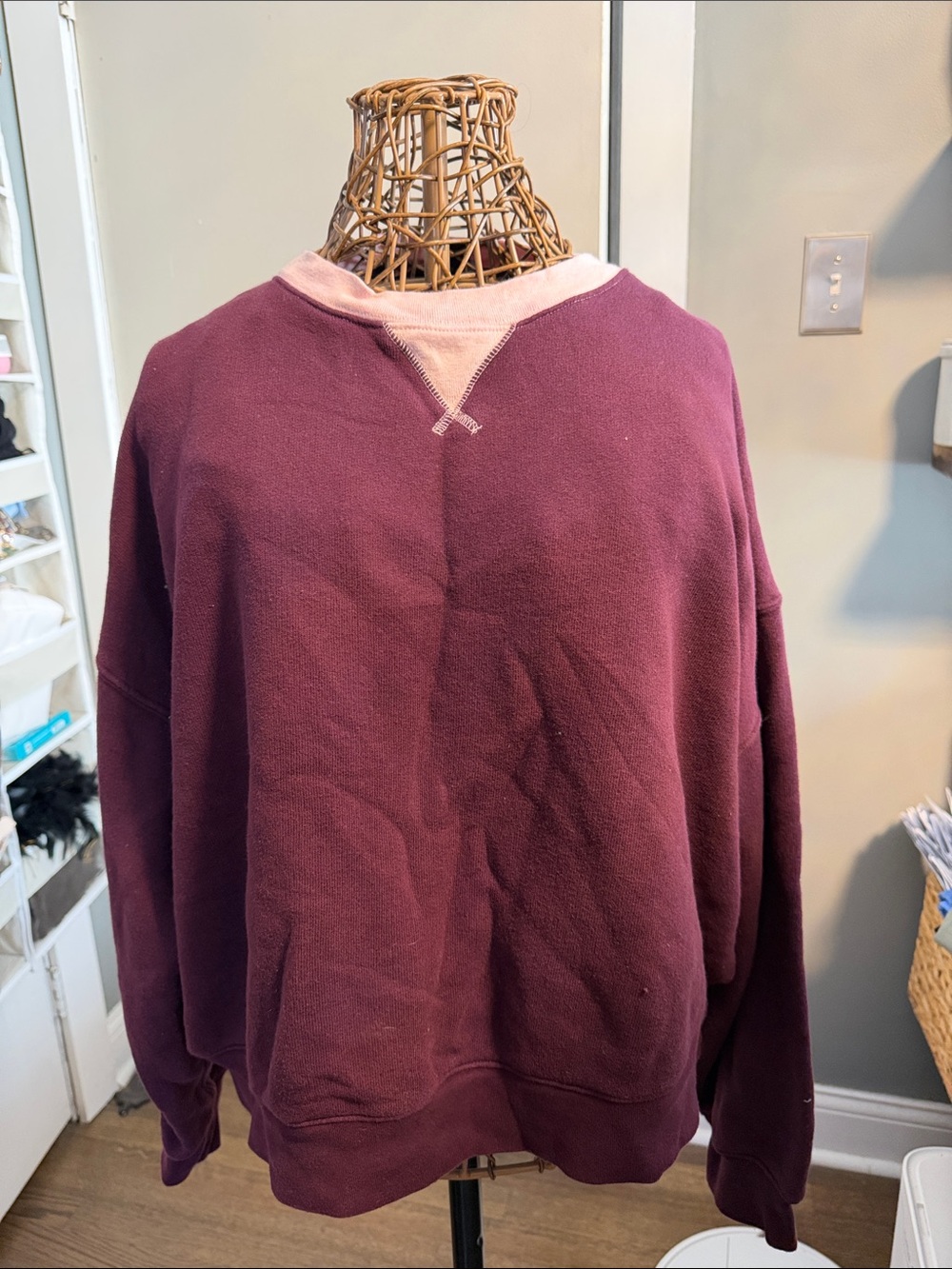 Women’s  Crewneck Sweatshirt in Deep Maroon with Contrast Neck
